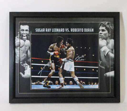 Sugar Ray Leonard & Roberto Duran autographed 16x20 photo with deluxe 3D shadow box frame