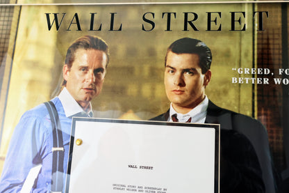 "Wall Street" Framed Signed Screenplay & Dollar Bill - Michael Douglas & Charlie Sheen Autographs