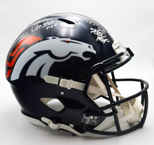Broncos Pro Speed Helmet autographed by Elway, Davis and Miller with Super Bowl Inscriptions