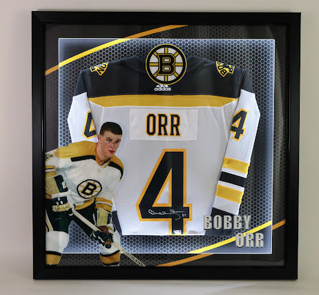 Bobby Orr Autographed Boston Bruins Hockey Jersey Shadow Box Lights