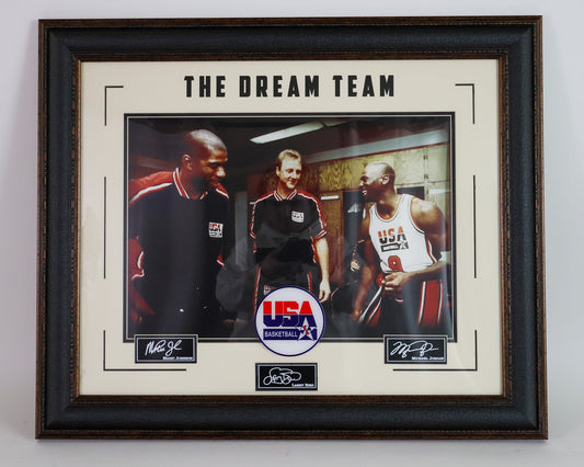 Magic Johnson, Larry Bird & Michael Jordan Laser Engraved Signature USA Basketball "The Dream Team"