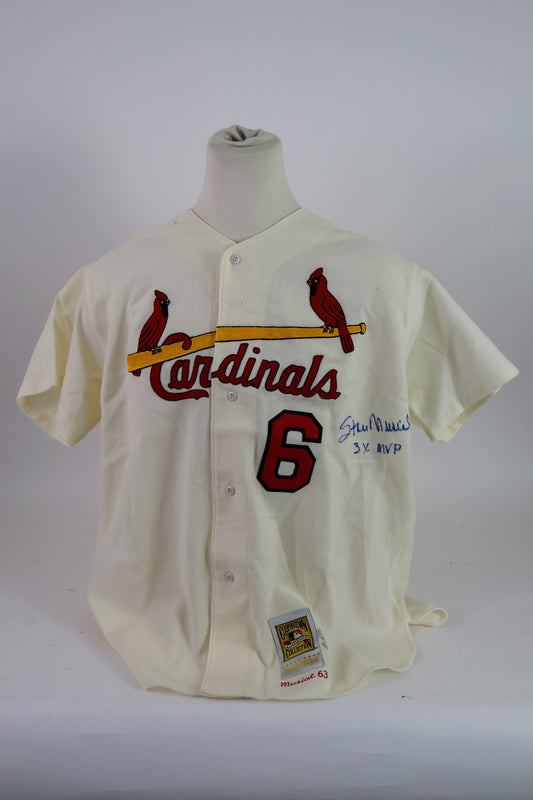 Stan Musial St Louis Cardinals Autographed Jersey Inscribed "3x MVP"