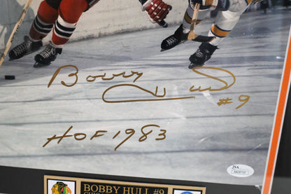 Bobby Hull autographed 11x14 photo framed (Frame as is)  JSA COA "HOF 1983" Inscription
