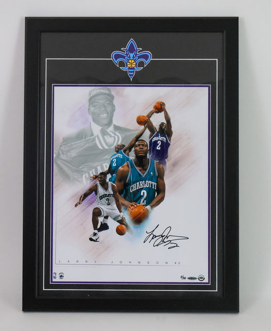Larry Johnson autographed 16x20 Charlotte Hornets photo with deluxe frame (UDA COA)
