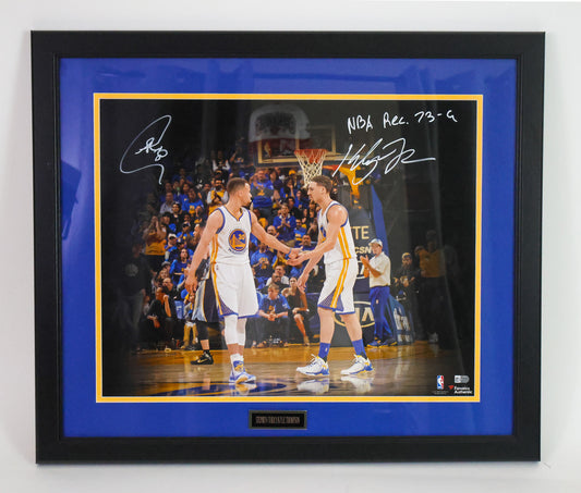 Steph Curry and Klay Thompson Autographed Golden State Warriors 16x20 Photo “NBA Rec. 73-9” Inscription