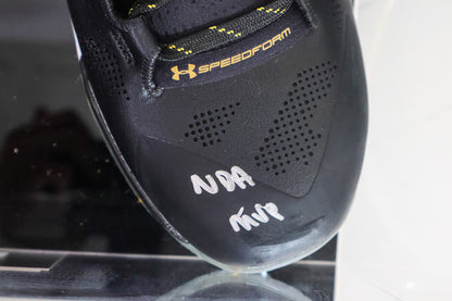 Stephen Curry Autographed Golden State Warriors Underarmor Shoes "NBA MVP" Inscription w/ case