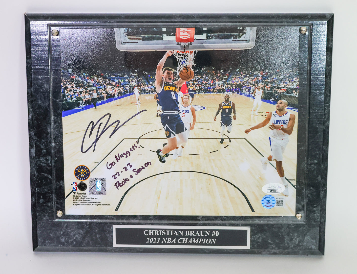 Christian Braun Autographed Denver Nuggets 8X10 Photo "Go Nuggets! 22.23 Rookie Season" Inscription