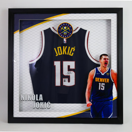 Nikola Jokic Autographed Denver Nuggets Shadow Box Framed Jersey