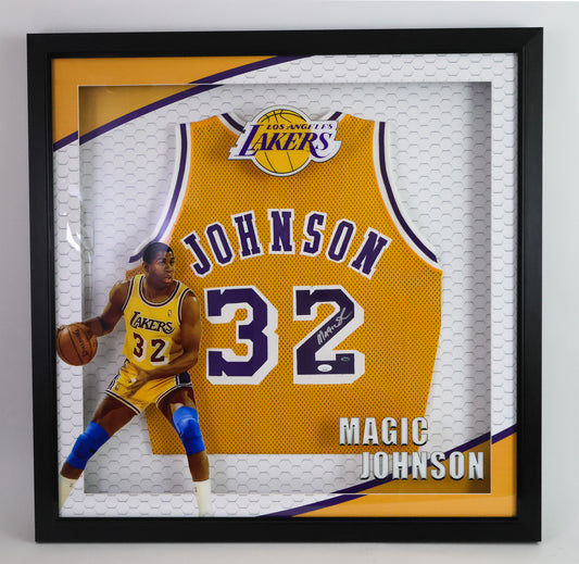 Magic Johnson Autographed Los Angeles Lakers Shadow Box Framed Jersey