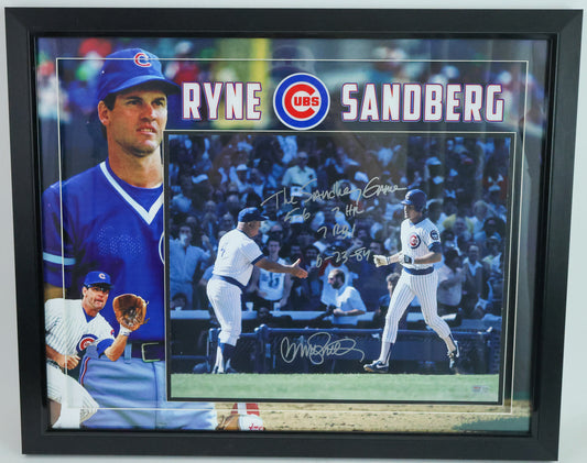 Ryne Sandberg Autographed Chicago Cubs 16X20 Photo "The Sandberg Game 5-6 2 HR 7 RBI 6-23-84" Inscription