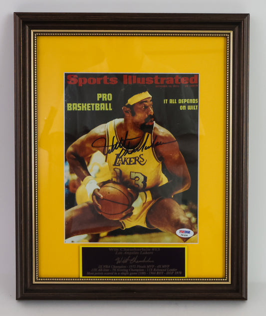Wilt Chamberlain Autographed Los Angeles Lakers 8X10 Photo With Custom Career Accolades Nameplate PSA