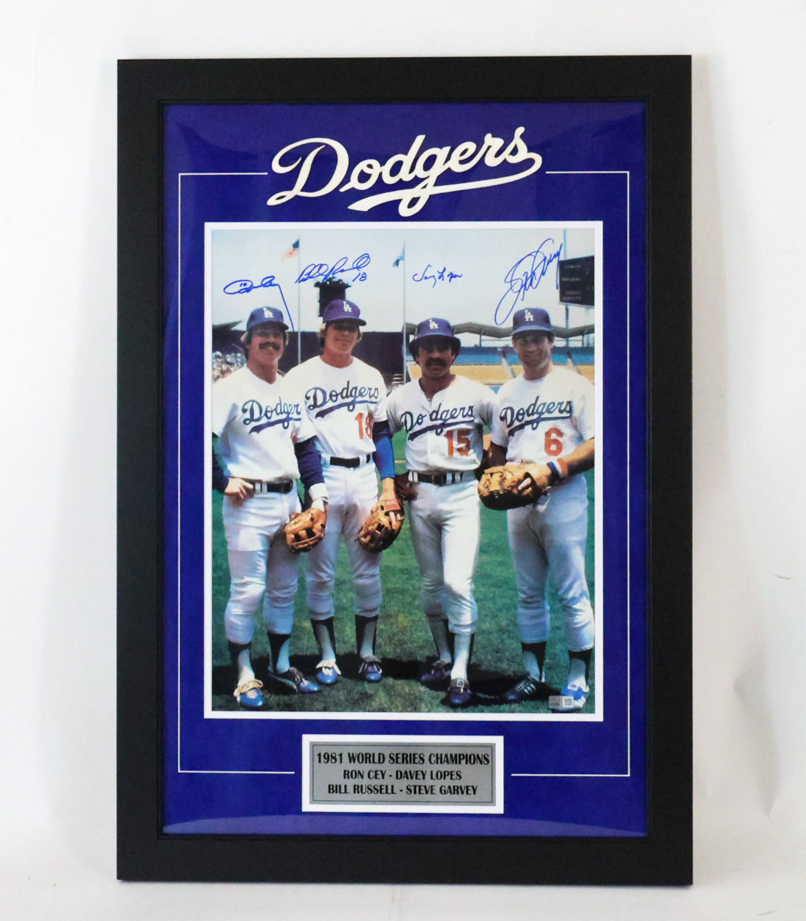 Steve Garvey, Davey Lopes, Bill Russell & Ron Cey Autographed LA Dodgers  16x20 Photo Framed