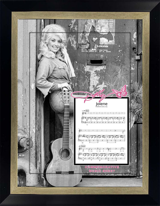 Dolly Parton photo with replica commemorative sheet music and 3D frame