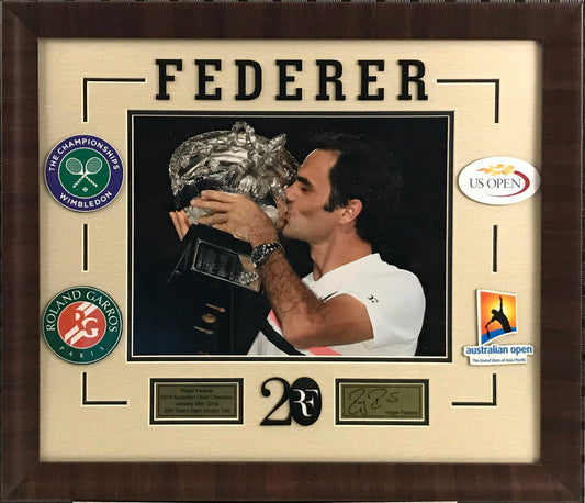 Roger Federer Four Grand Slams with Laser Signature - Latitude Sports Marketing
