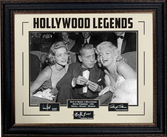 Humphrey Bogart & Marilyn Monroe & Lauren Bacall Hollywood Legends Laser Engraved Signature Framed Artwork - Latitude Sports Marketing