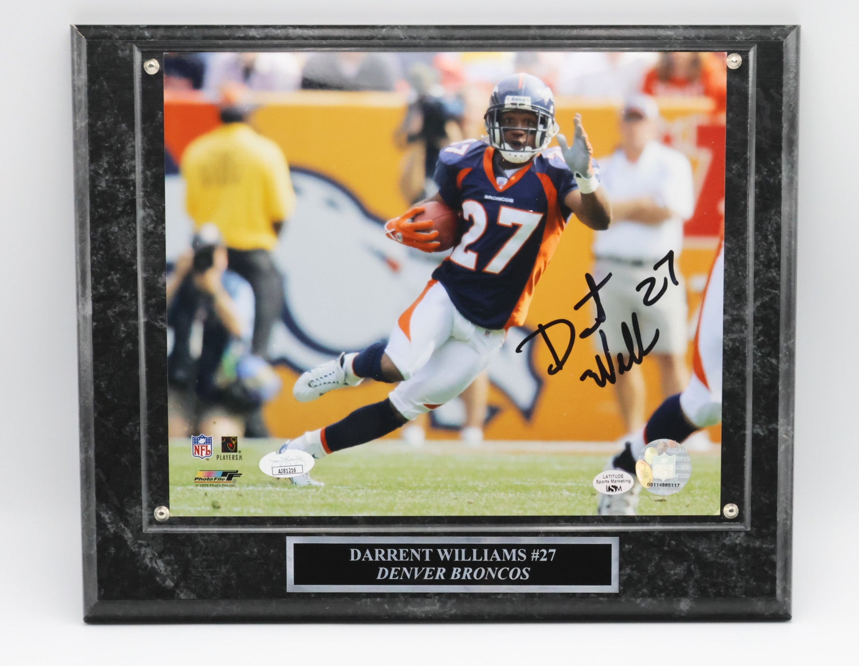 Darrent Williams Denver Broncos Autographed 8"x10" Photo Plaque - Latitude Sports Marketing