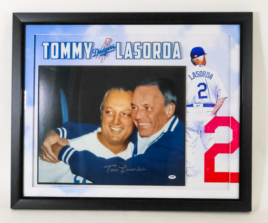 Tommy Lasorda autographed 16X20 photo with Frank Sinatra with 3D shadow box frame