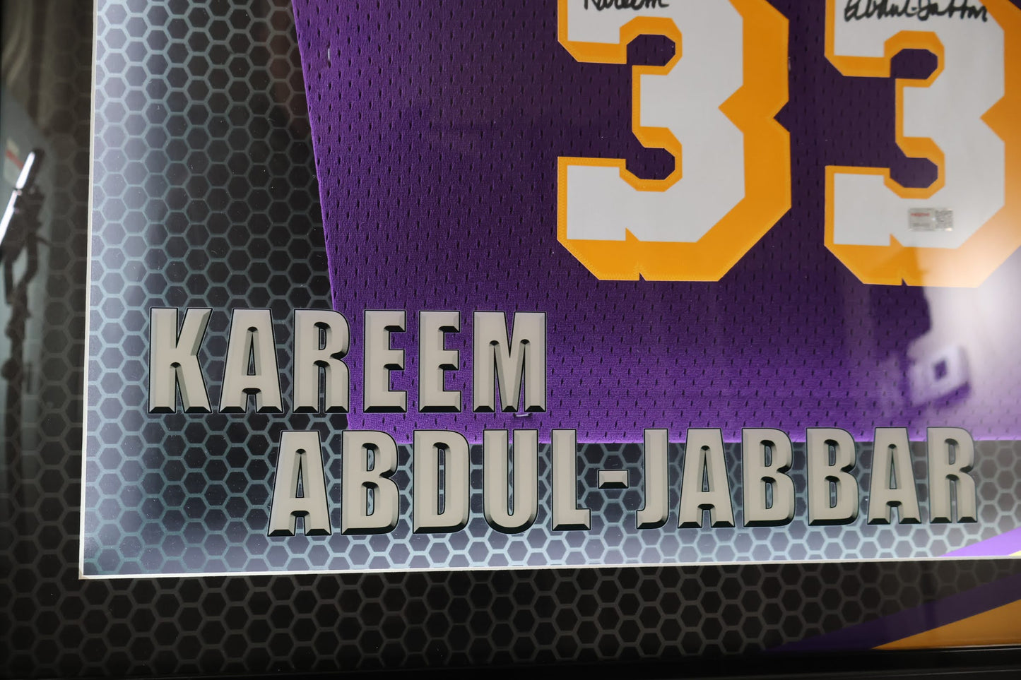 Kareem Abdul-Jabbar Laker Signed Jersey LED Shadowbox (Tri Star Hologram and COA)