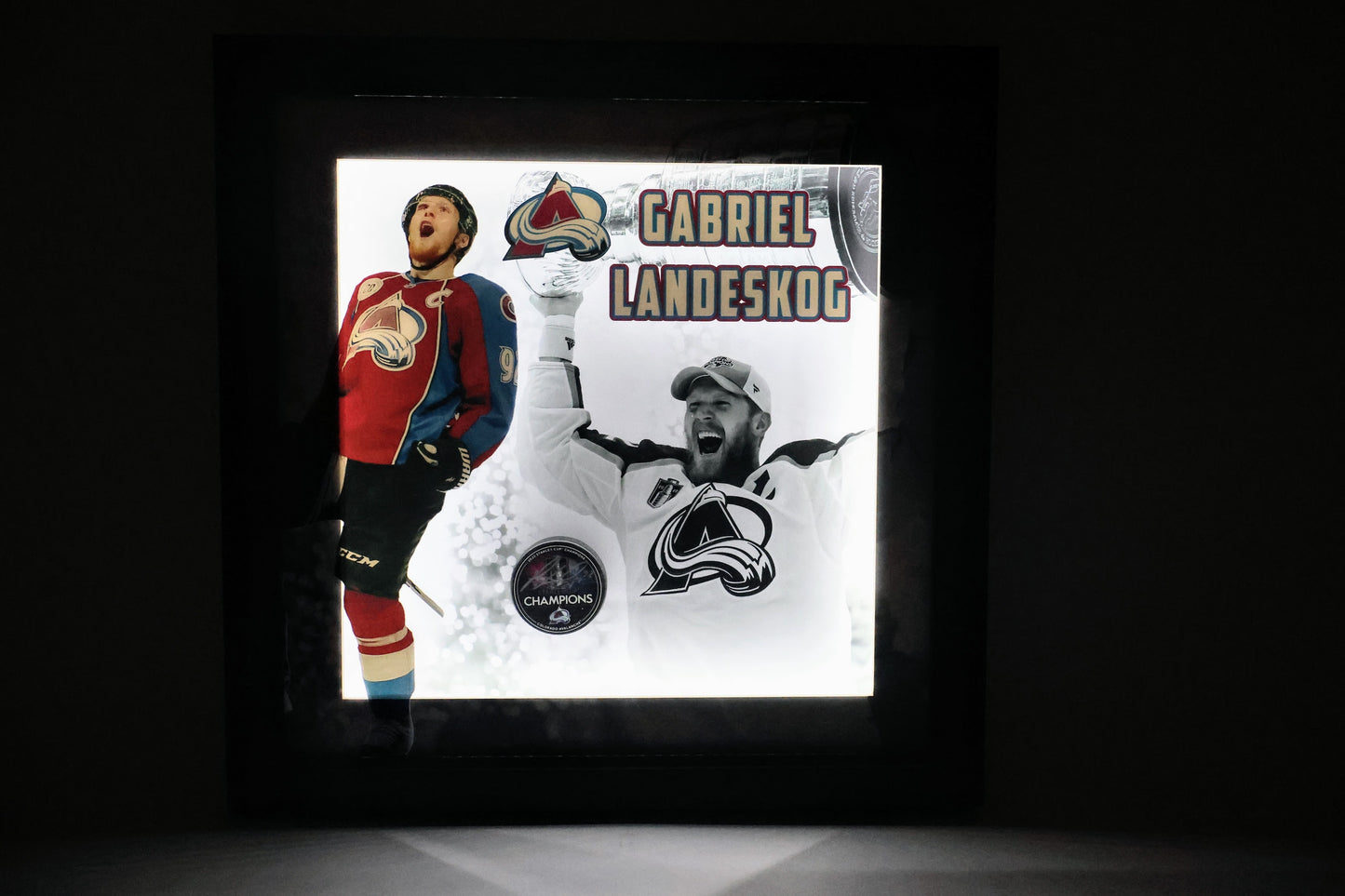 Gabriel Landeskog Signed 2022 Stanley Cup Puck - Illuminated Frame