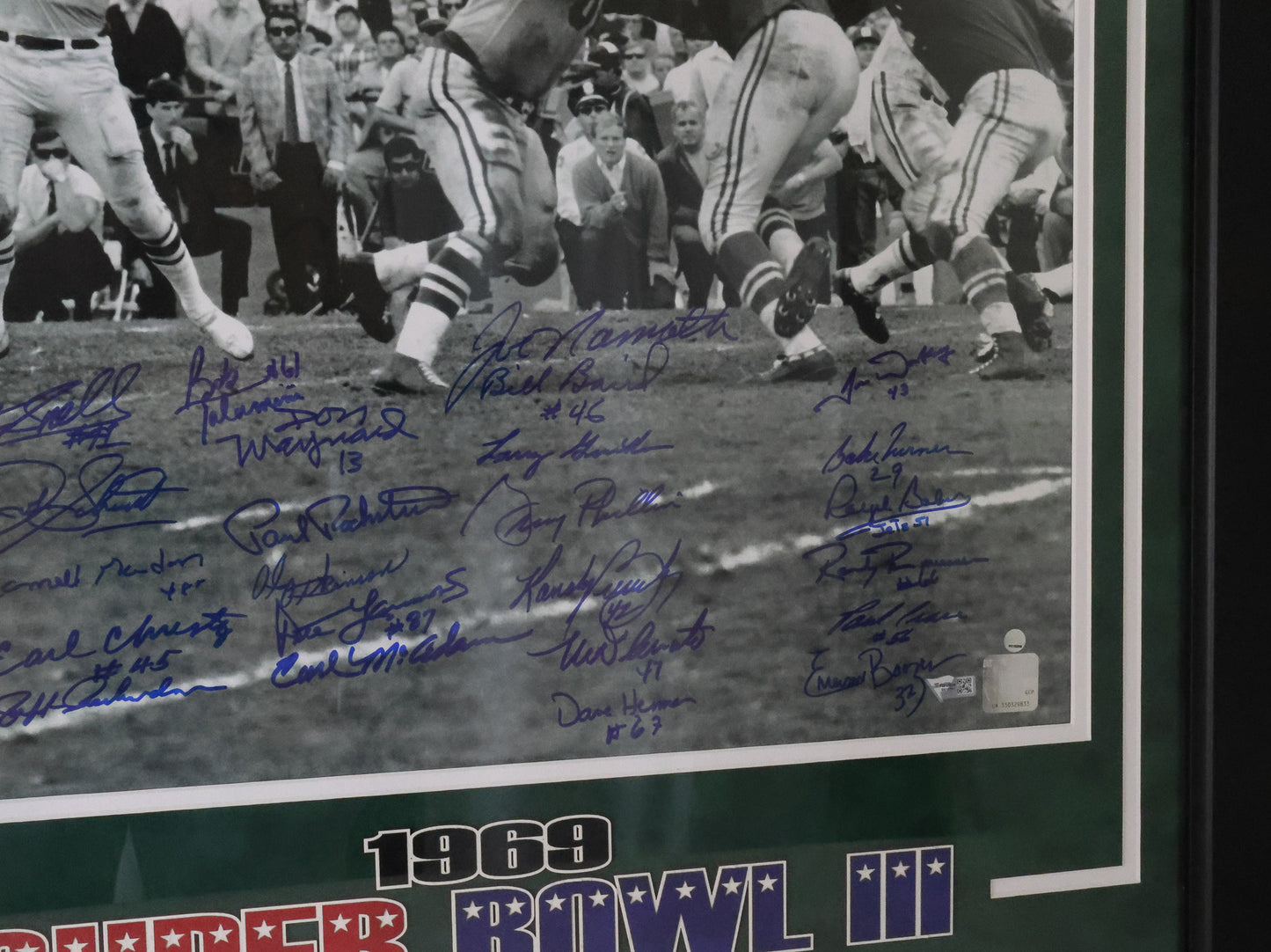 SB III champs New York Jets Autographed 16"x20" Framed Photo Fanatics COA