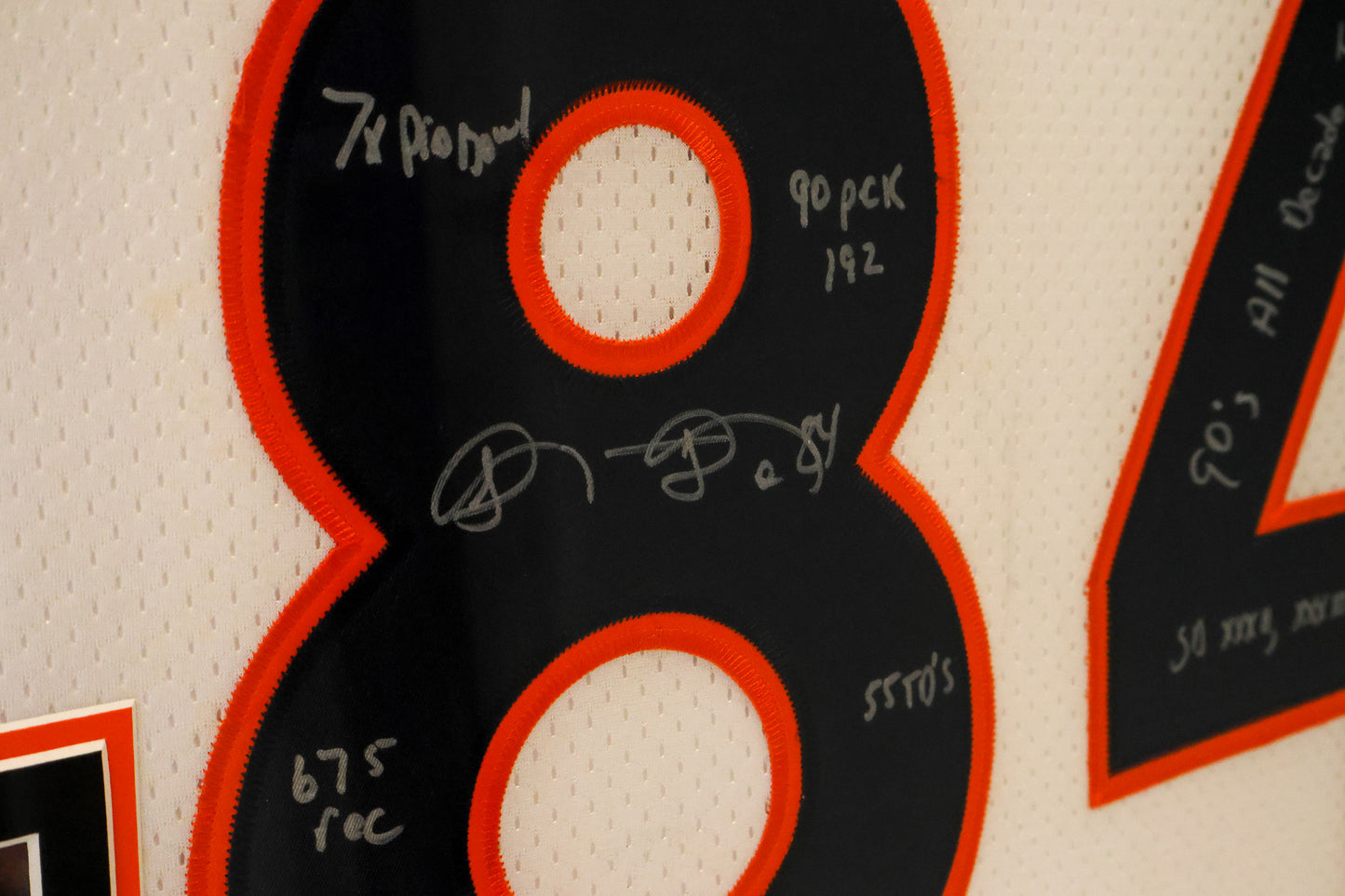 Shannon Sharpe Autographed Denver Broncos Deluxe Framed Jersey eight inscriptions