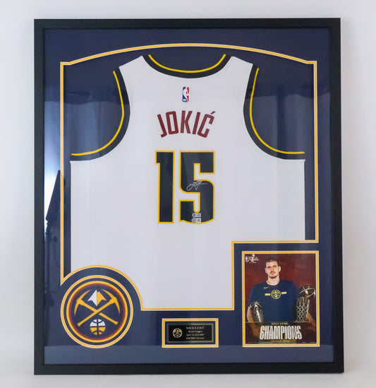 Nikola Jokic Autographed Denver Nuggets White Nike Jersey With Deluxe Framing
