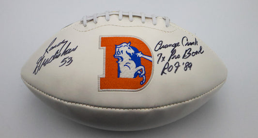 Randy Gradishar Autographed White Panel Denver Broncos NFL Football inscribed "ROF 89, 7x Pro Bowl")