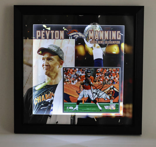Peyton Manning Autographed Denver Broncos 8x10 Photo in Lighted Shadow Box