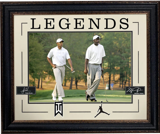 Michael Jordan & Tiger Woods Laser Engraved Signatures Framed - Latitude Sports Marketing