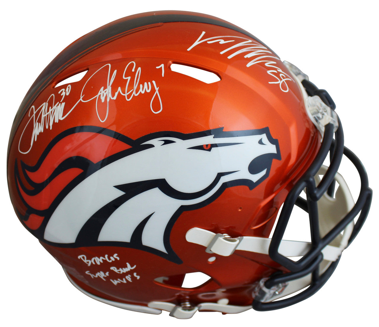 Denver Broncos Super Bowl MVPs Singed Flash Pro Helmet - John Elway, Von Miller, Terrell Davis
