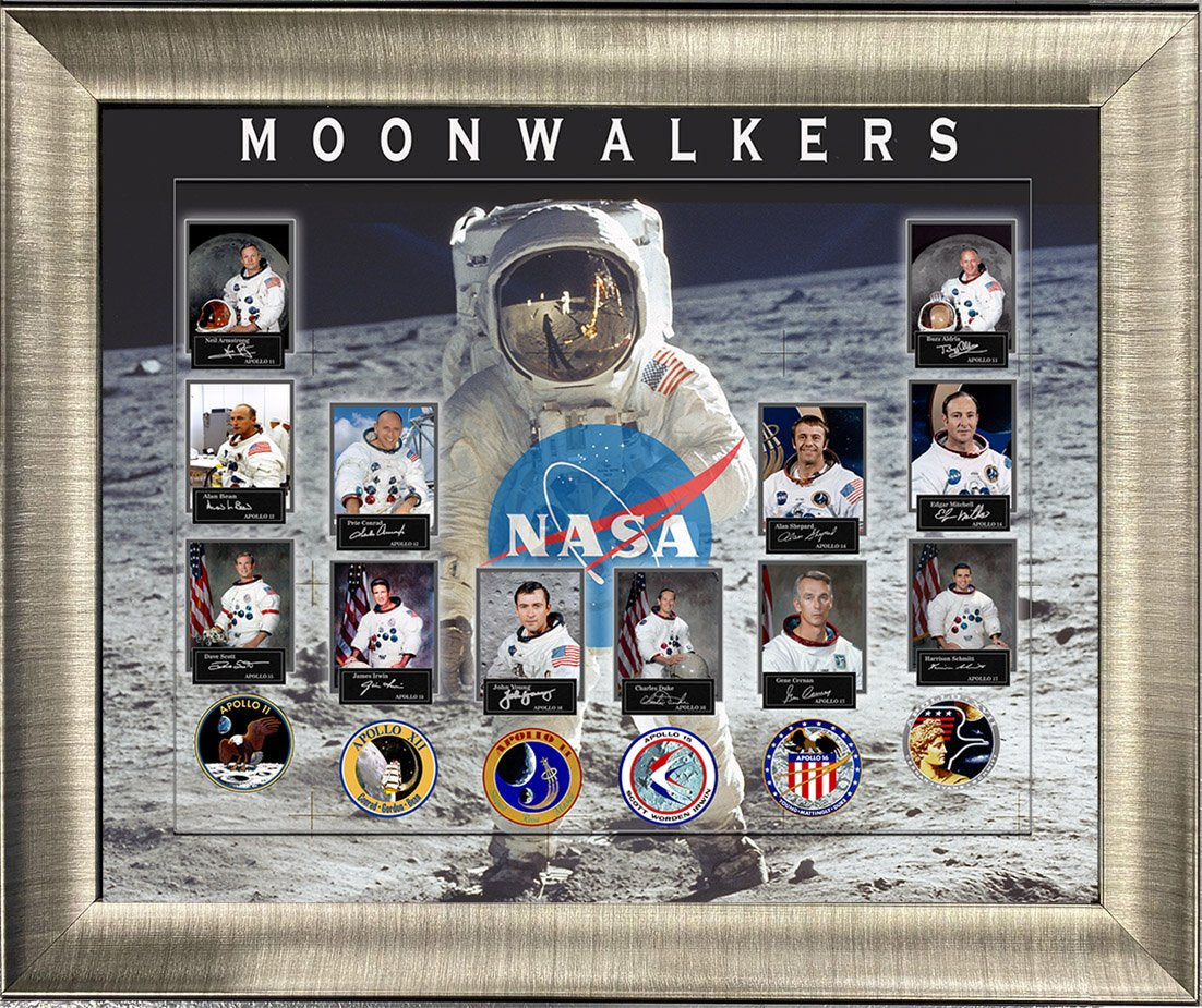 NASA Moonwalkers Laser Engraved Signature Framed Artwork - Latitude Sports Marketing