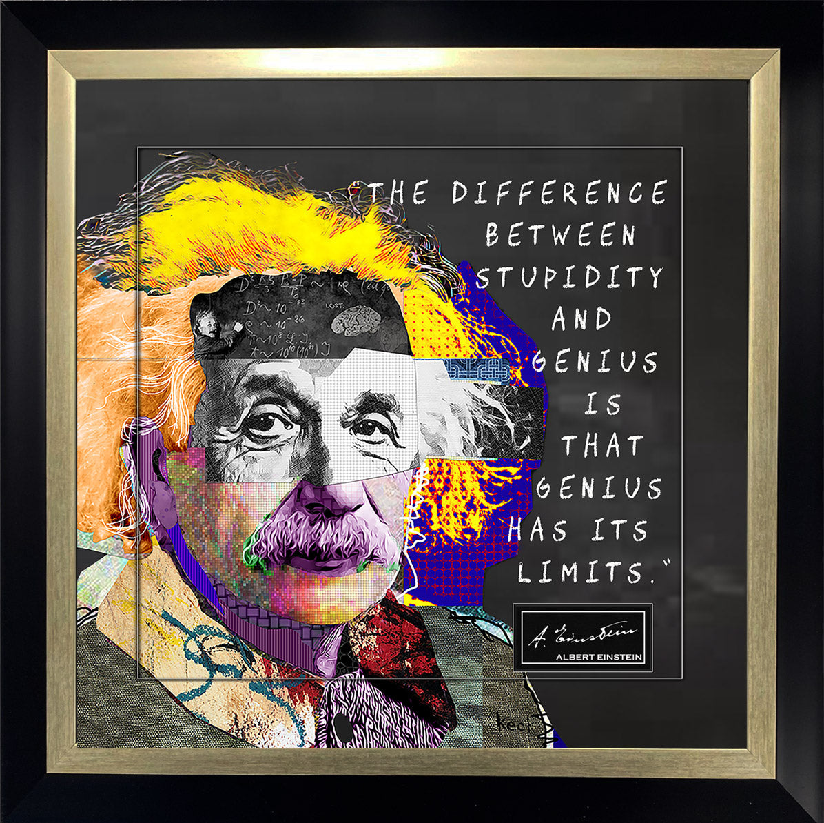 Albert Einstein Quote and Engraved Signature with 3D Box Framing