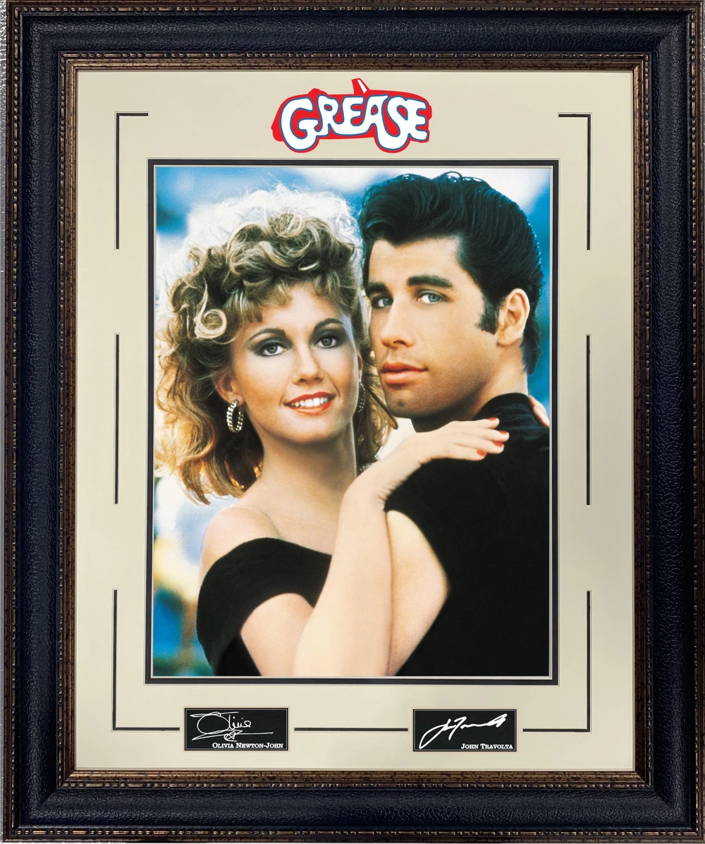John Travolta & Olivia Newton John "Grease" Laser Engraved Signature Framed Artwork - Latitude Sports Marketing