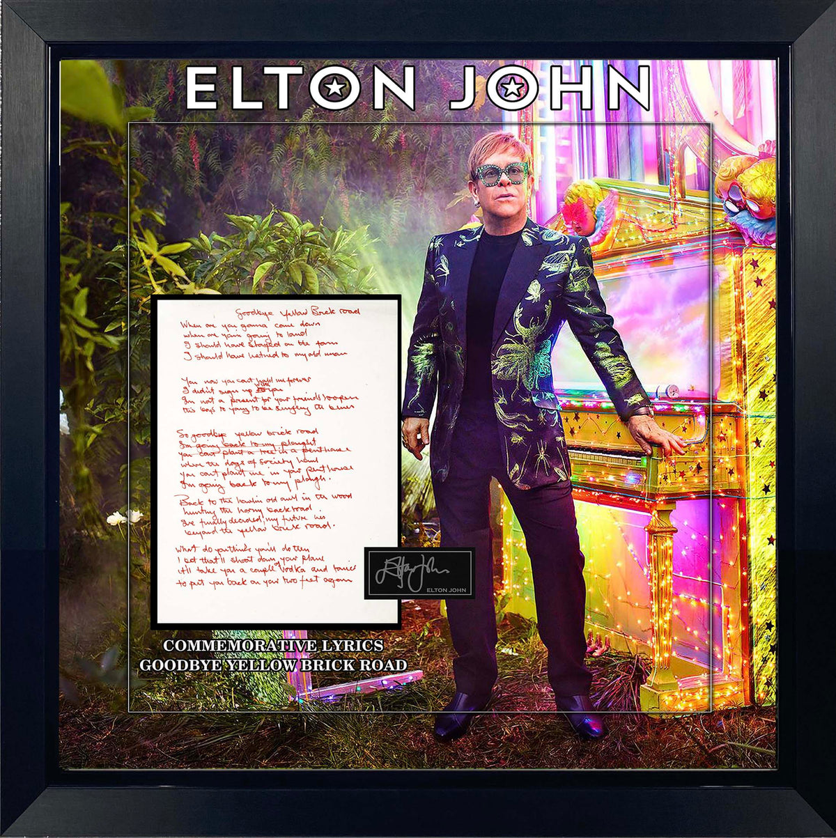 Elton John Replica Hand Written Lyrics and Engraved Laser Signature with 3D Framing