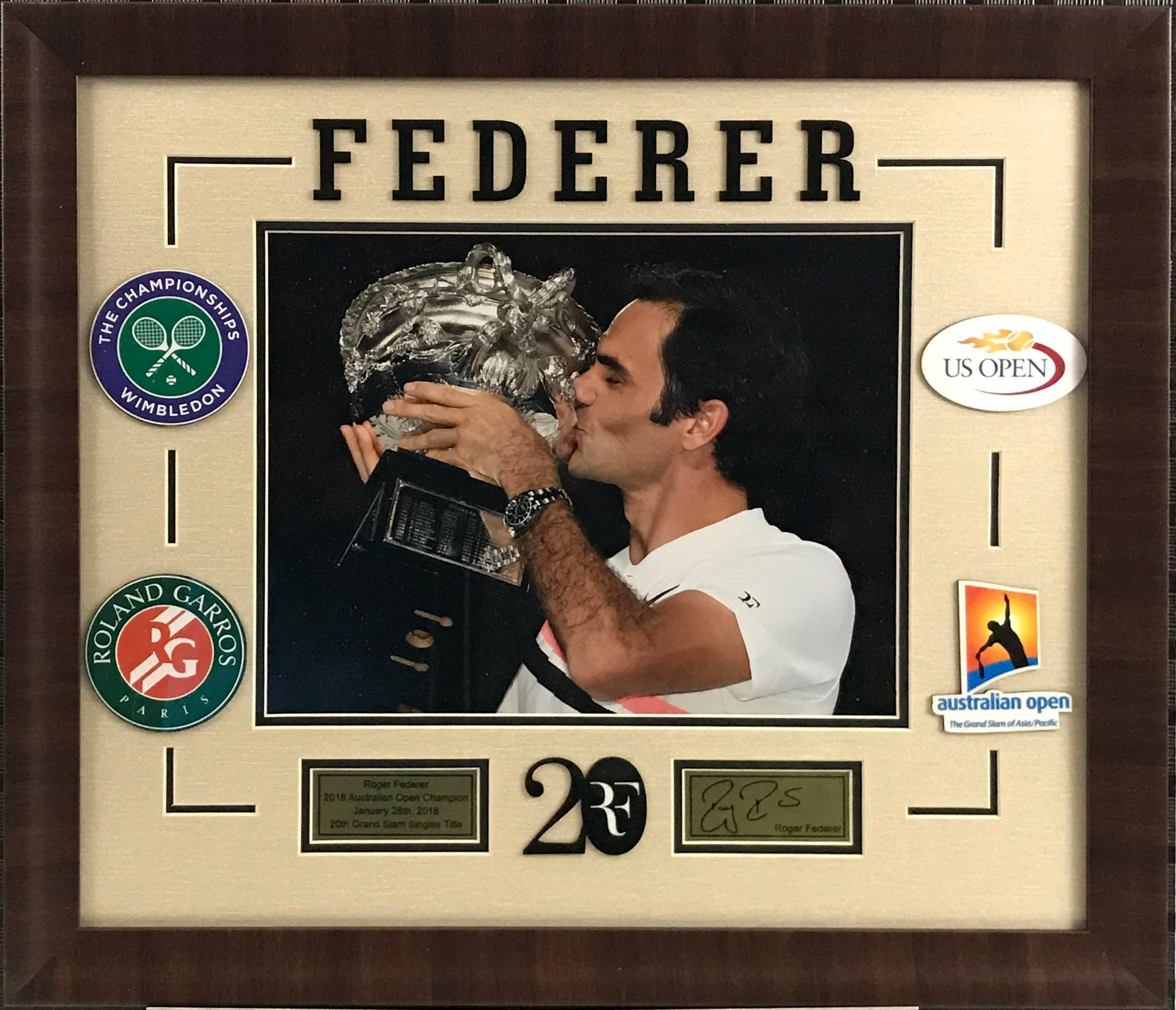 Roger Federer Four Grand Slams with Laser Signature - Latitude Sports Marketing
