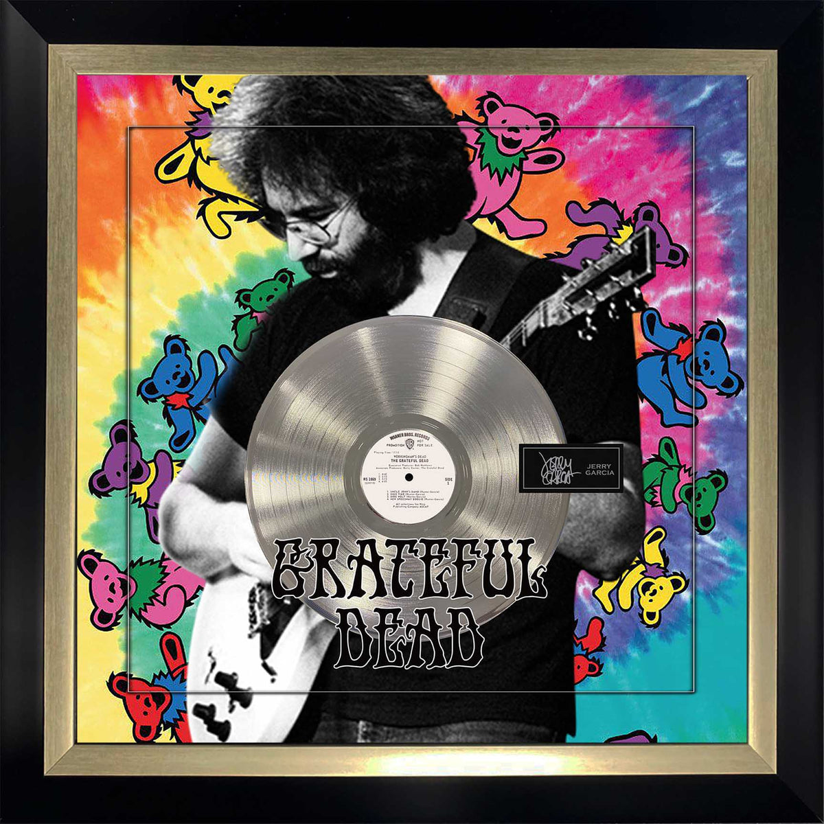 Jerry Garcia Grateful Dead Laser Engraved Signature Framed Artwork with Silver Album - Latitude Sports Marketing