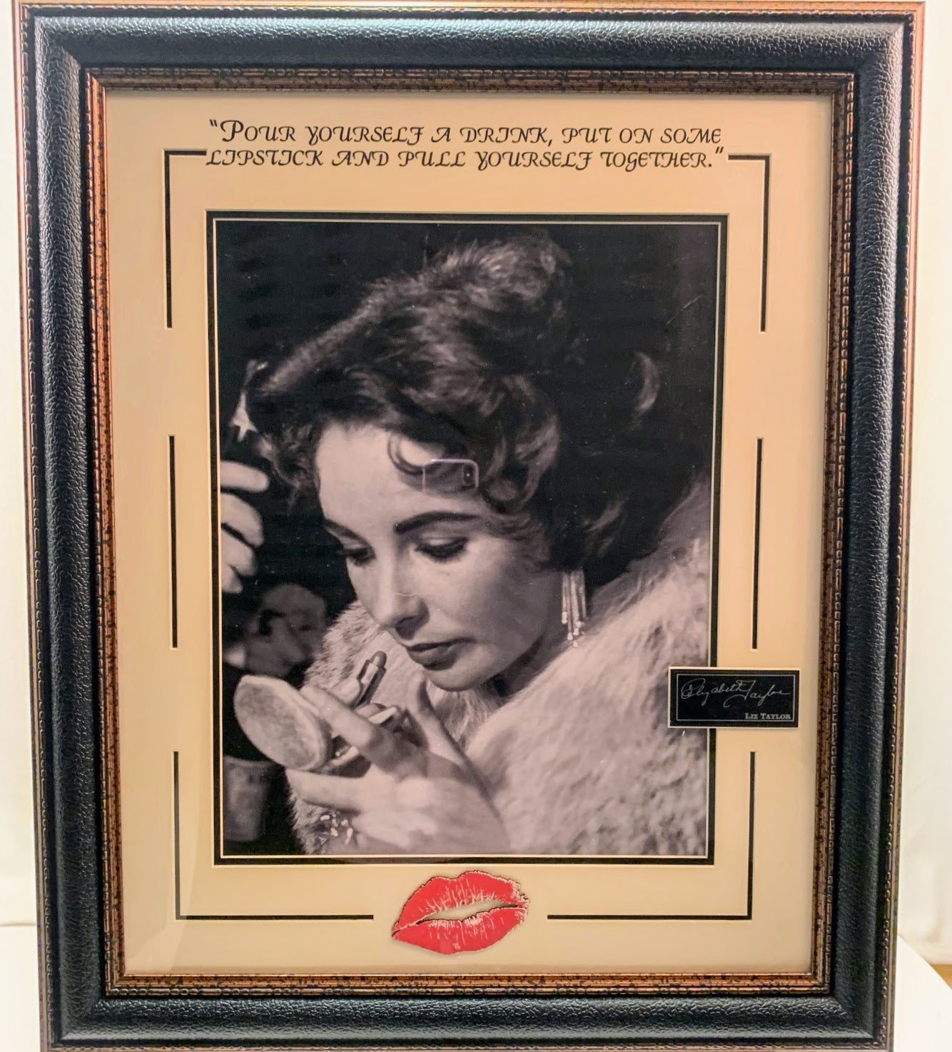 Liz Taylor Lipstick Photo Framed with Quote and Laser Engraved Signature