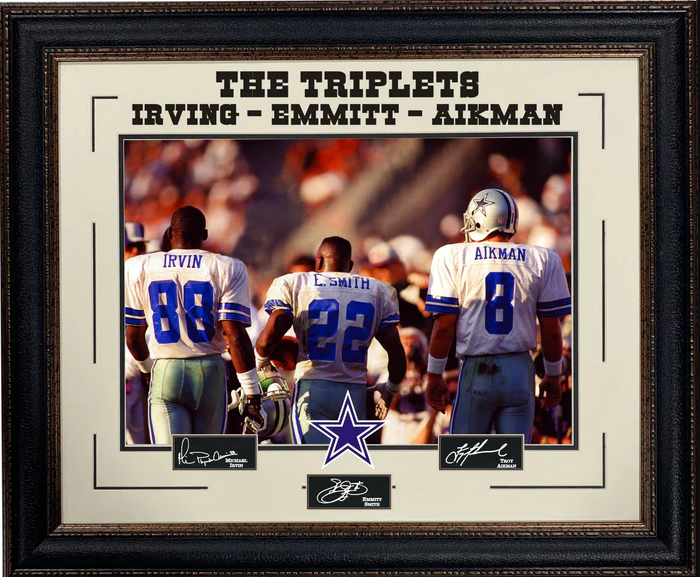 Dallas cowboys 16x20 framed  "triplets" laser signature with Irvin, Smith and Aikman
