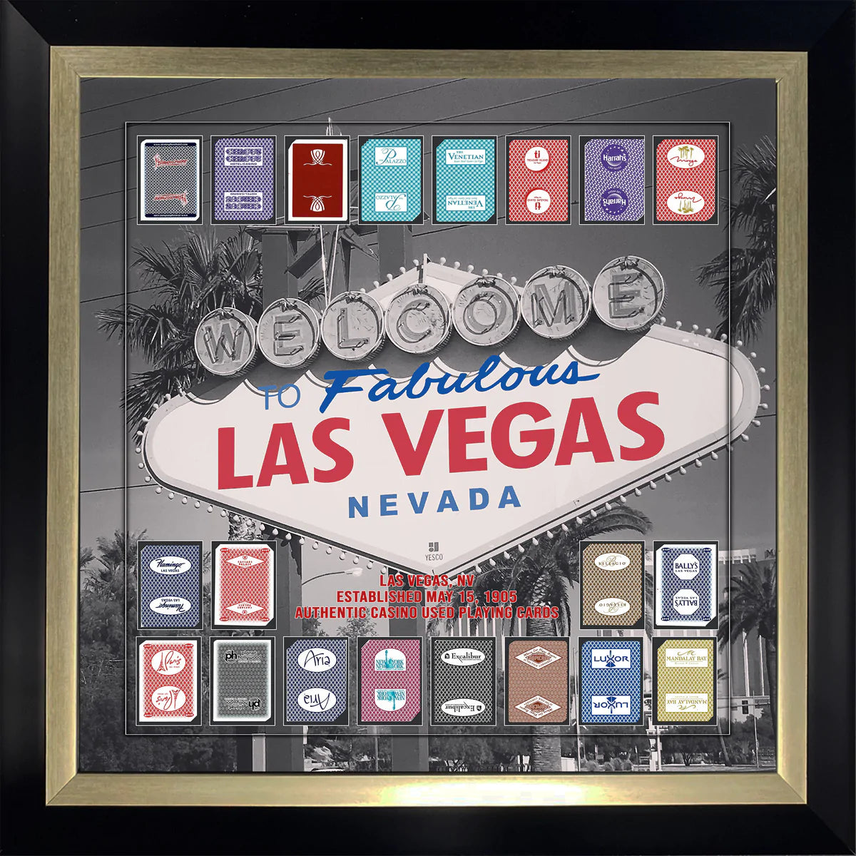 Las Vegas Casino Cards Laser Engraved Signature Framed Artwork - Latitude Sports Marketing